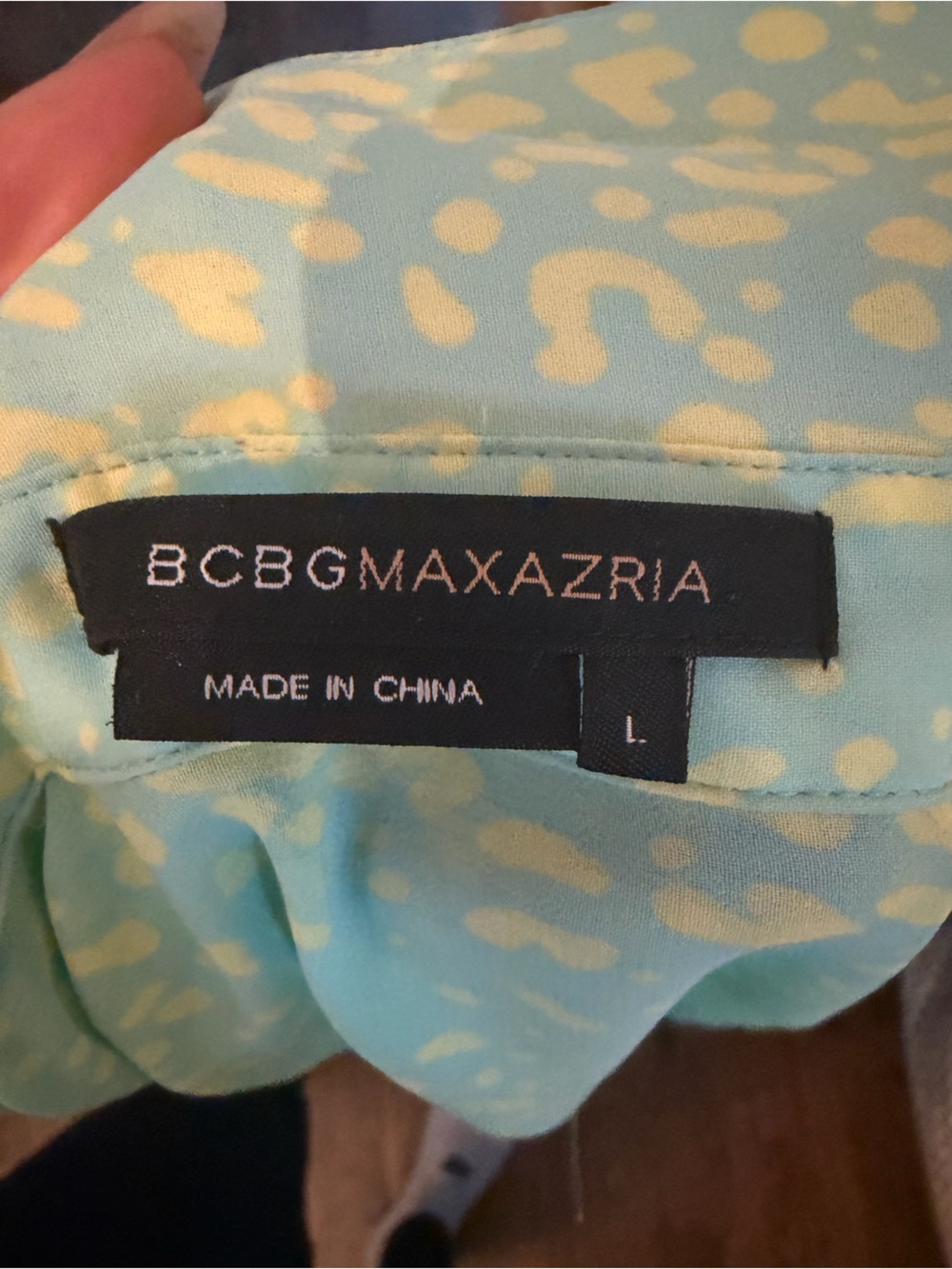 BCBGMaxAzria Aqua and Pale Yellow Printed Blouse